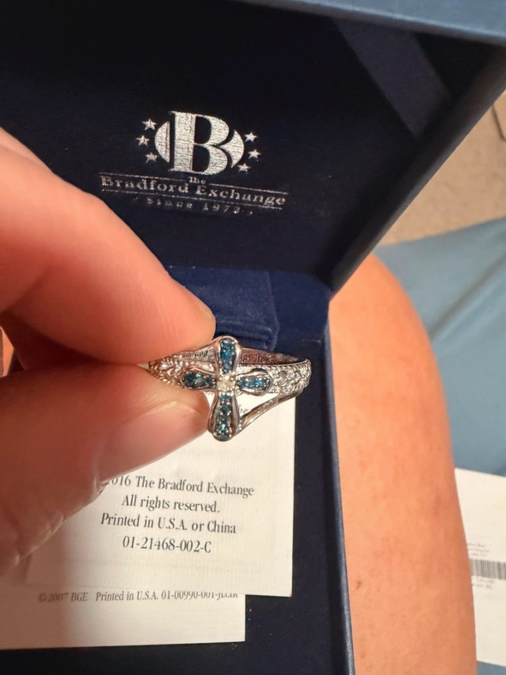 The Bradford Exchange Silver Tone Blue Cross Ring with Sparkling Accents